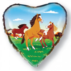 Шар (18''/46 см) Сердце, Лошади, 1 шт.