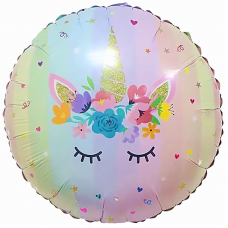 Шар (18''/46 см) Круг, Волшебный единорог в цветах, 1 шт.