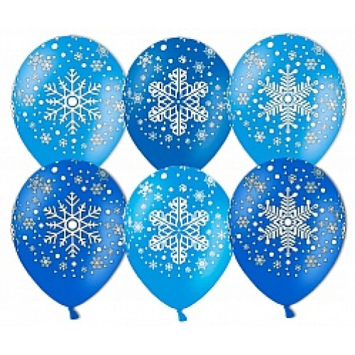 Шар (12''/30 см) Снежинка, Ассорти Голубой/Синий, пастель, 5 ст, 100 шт.