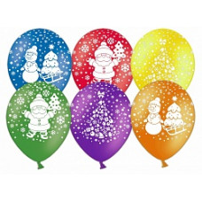 Шар (12''/30 см) Новый год (дед мороз, елочка, снеговик), Ассорти, пастель, 5 ст, 100 шт.
