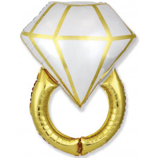 Шар (36''/91 см) Фигура, Кольцо с бриллиантом, Белый/Золото, 1 шт.