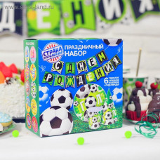 Набор бумажной посуды "С днем рождения Мячики", 6 тарелок, 6 стаканов, 6 колпаков, 1 гирлянда