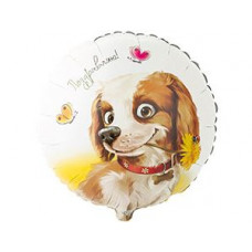 К 18" РУС ПОЗДРАВЛЯЮ Собака с цветком