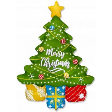 Шар (43''/109 см) Фигура, Новогодняя елочка и подарки, 1 шт.