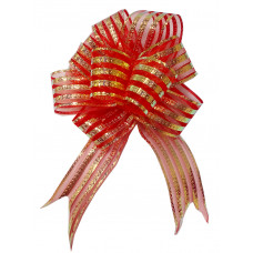 Бант Шар органза Полоска Красный (6,4''/16 см), 10 шт.