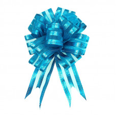 Бант Шар органза Полоска Голубой (6,4''/16 см), 10 шт.