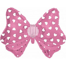 Шар (36''/91 см) Фигура, Бант, белые сердечки, Розовый, 1 шт. в упак.