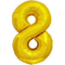 Шар (34''/86 см) Цифра, 8, ЭКО, Золото, в упаковке 1 шт.