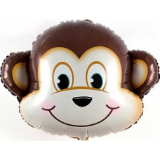 Фольгированный шар (34''/86 см) Фигура, Большая голова Обезьянки, 1 шт.