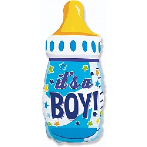 Шар (31''/79 см) Фигура, Бутылочка для мальчика (звездочки), Голубой, 1 шт.
