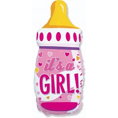 Шар (31''/79 см) Фигура, Бутылочка для девочки (сердечки), Розовый, 1 шт.