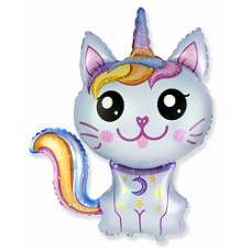 Шар (12''/30 см) Мини-фигура, Котенок Единорог, Голубой, 1 шт.