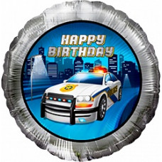Шар (18''/46 см) Круг, С Днем Рождения! (полицейская машина), 1 шт.