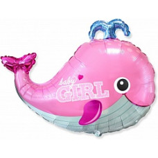 Шар (34''/86 см) Фигура, Маленький кит для девочки, Розовый, 1 шт.