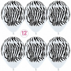 Воздушный шар (12''/30 см) Зебра, Белый (005), пастель, 5 ст, 50 шт.
