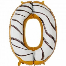 Шар (34''/86 см) Цифра, 0, Пончик, в упаковке 1 шт.