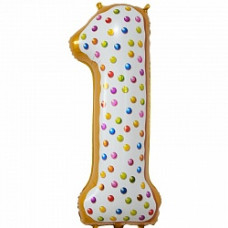 Шар (34''/86 см) Цифра, 1, Пончик, в упаковке 1 шт.