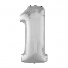 Шар (40''/102 см) Цифра, 1, Серебро, в упаковке 1 шт.