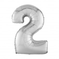 Шар (40''/102 см) Цифра, 2, Серебро, в упаковке 1 шт.