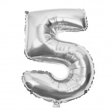Шар (40\'\'/102 см) Цифра, 5, Серебро, 1 шт. в упак.