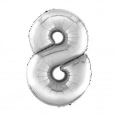 Шар (40''/102 см) Цифра, 8, Серебро, в упаковке 1 шт.