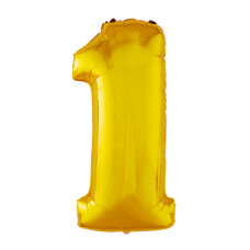 Шар (40''/102 см) Цифра, 1, Золото, в упаковке 1 шт.