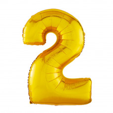 Шар (40''/102 см) Цифра, 2, Золото, в упаковке 1 шт.
