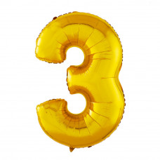 Шар (40''/102 см) Цифра, 3, Золото, в упаковке 1 шт.