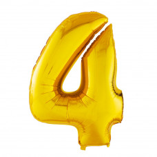 Шар (40''/102 см) Цифра, 4, Золото, в упаковке 1 шт.
