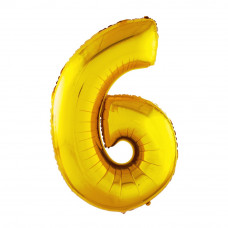 Шар (40''/102 см) Цифра, 6, Золото, в упаковке 1 шт.