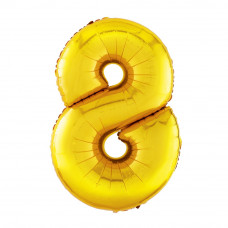 Шар (40''/102 см) Цифра, 8, Золото, в упаковке 1 шт.