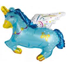 Воздушный шар с клапаном (16''/41 см) Мини-фигура, Сказочный единорог, Голубой, 1 шт.