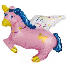 Шар с клапаном (16''/41 см) Мини-фигура, Сказочный единорог, Розовый, 1 шт.