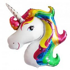 Шар с клапаном (16''/41 см) Мини-фигура, Голова Единорога, Радужный, 1 шт.