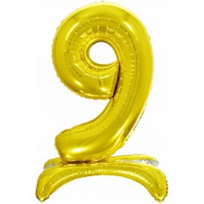 Шар (32''/81 см) Цифра, 9 на подставке, Золото, 1 шт. в упак.