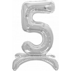 Шар (32''/81 см) Цифра, 5 на подставке, Серебро, 1 шт. в упак.