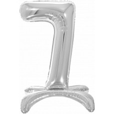 Шар (32''/81 см) Цифра, 7 на подставке, Серебро, 1 шт. в упак.