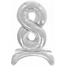 Шар (32''/81 см) Цифра, 8 на подставке, Серебро, 1 шт. в упак.
