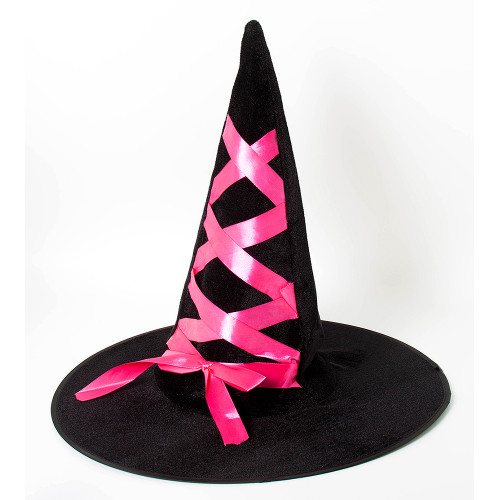 Шляпа Черная с розовым бантом конус