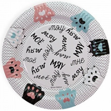 Тарелки (9''/23 см) Мяу-Мяу, Лапки, Голубой/Розовый, 6 шт.