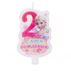 Свеча в торт "С днем рождения", цифра 2, Холодное сердце