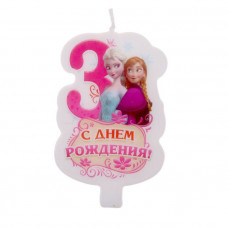 Свеча в торт "С днем рождения", цифра 3, Холодное сердце