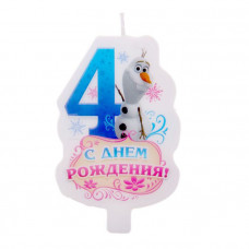Свеча в торт "С днем рождения", цифра 4, Холодное сердце