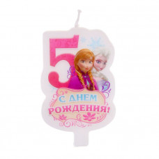 Свеча в торт "С днем рождения", цифра 5, Холодное сердце