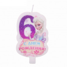 Свеча в торт "С днем рождения", цифра 6, Холодное сердце