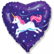 Шар (18''/46 см) Сердце, Летающий единорог, Синий