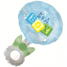 Шар (37''/94 см) Фигура, Погремушка мальчик, Голубой