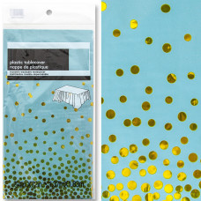 Скатерть одноразовая, Конфетти, Голубой/Золото, Металлик, 137*183 см, 1 шт.