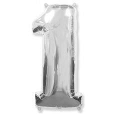 Шар (40''/102 см) Цифра, 1, Серебро