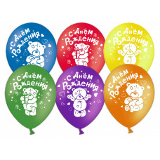 Шар (12''/30 см) С Днем рождения! (мишки), Ассорти, пастель, 2 ст, 50 шт.